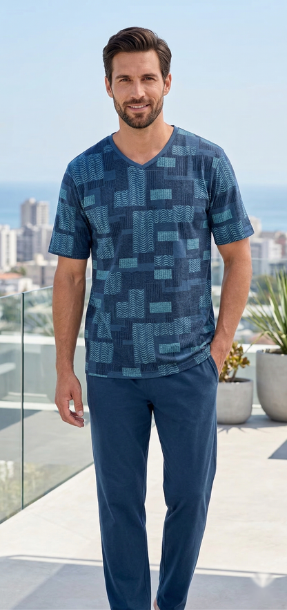 Pijama hombre Massana estampado geométrico azul