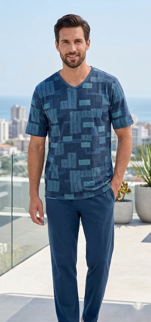 Pijama hombre Massana estampado geométrico azul